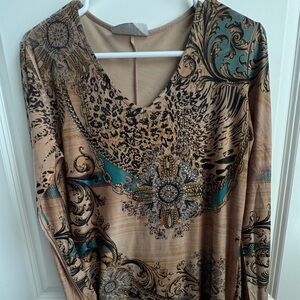 Cover Charge long-sleeve animal print tunic top with embellishments. Size M